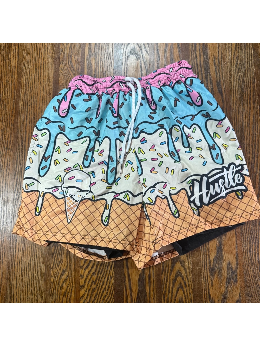 Hustle Ice Cream Waffle Cone Sprinkles Graphic Athletic Shorts Swim Trunk Boy XS